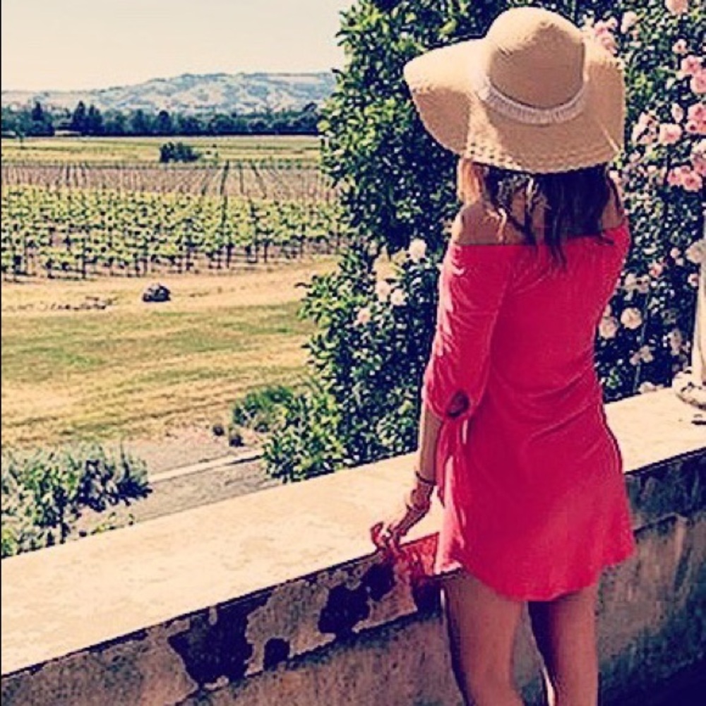 Off the shoulder coral dress!